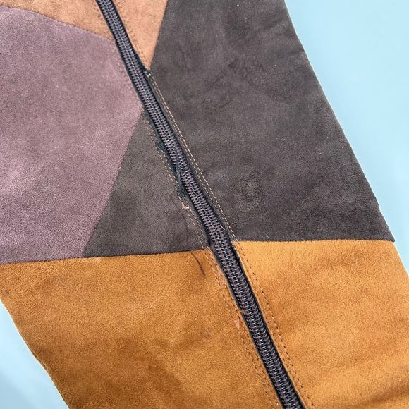 Suede Colorblock Pattern Boots Size 9 Wide Calf Knee High Heeled Cato Comfort Es - Picture 12 of 15